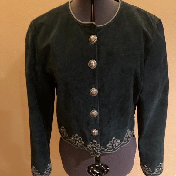 Vtg DOUBLE D RANCHWEAR Women's Pig Suede Leather Jacket Succotash Trim Studs XS - Picture 1 of 12